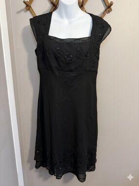 Vintage Jessica Petite Beaded Black Cocktail Dress 12P